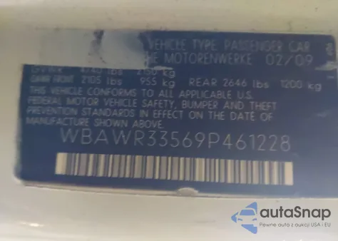 2009 BMW 328I from USA, damaged, VIN WBAWR33569P461228